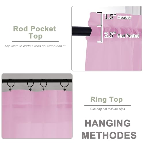 Image of OWENIE Extra Long Pink Sheer Curtains 96 Inches Long 2 Panels Set, Soft Lightweight Airy Voile Sheer Curtain for Bedroom Living Room, Rod Pocket Solid Color Farmhouse Curtains, 59 inch Wx96 L Inch