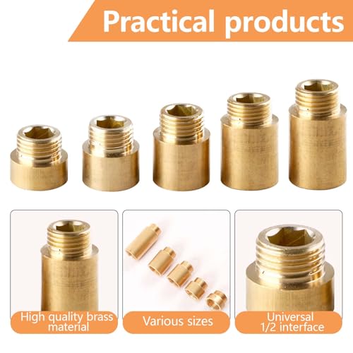 5 Stück Hahnverlängerung 1/2 Zoll, FORMVERSITY Verlängerung 1/2 Zoll x10mm/15mm/20mm/25mm/30mm Wasserhahnverlängerung aus Messing, Innensechskant Wasseranschluss Verlängerung