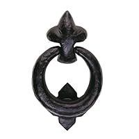 Kooples Hardware Ring Door Knocker Black Antique Finish Traditional Cast Iron Front Entrance Decorative Surface Mounted Classic Feature