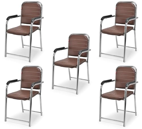 Image of Office Chair Visitor Chair with arm Rest with Steel Frame and Cushioned seat Back, Chair Without Wheels Holds up to 140 kg Heavy Design (5, Coffee, Heavy)