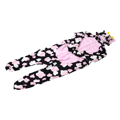 DEARMAMY Pijama Mono Animal Unisex de Franela Gruesa para Adultos Disfraz de Vaca Lechera Rosa para Halloween Navidad Ropa de Dormir Cómoda Calentita