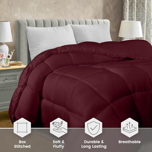 Image of Utopia Bedding King Comforter Duvet Insert, Quilted Burgundy Comforter with Corner Tabs, Box Stitched Down Alternative Comforters King Size 90 x 102 inches