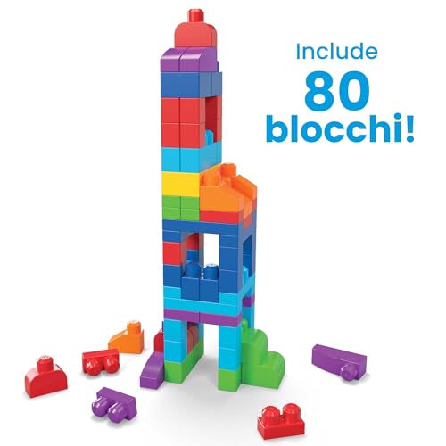 MEGA Bloks-Big Building Bag Sacca Ecologica, 80 Pezzi, Blocchi da Costruzione, Giocattolo per Bambini 1+ Anni, Colore Blu, DCH63 - Immagine 2