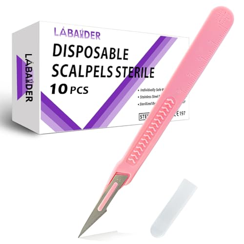 Scalpel Blades #11 Dispoable Steriled Surgical Knife for Biology Anatomy, Dermaplaining, Podiatry, Practicing Cutting, Medical Student, Sculpting, Repairing, Crafts-Pink
