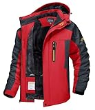 TACVASEN Men's Jackets-Ski Jacket Winter Coats for Men Fleece Jacket Men Snowboard Jacket Waterproof Parka Jacket Red L