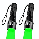 2 Pack Tactical Green Light Flashlight Single Modes Zoomable LED Hunting Light for Night Vision