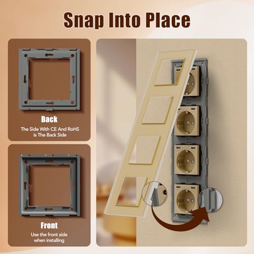 BSEED Steckdose mit USB C(5 V 2.1A),Unterputz Steckdose (Typ C und Typ C),16A 250V 4 Fach Wandsteckdose,2*USB C Einbausteckdose Geeignet f&uuml;r Phone,Pad-299mm*86mm,Gold