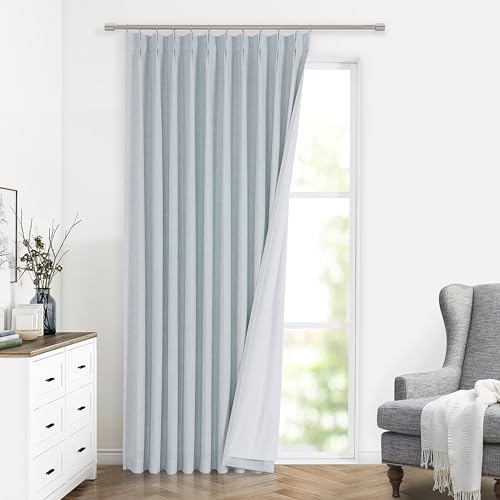 Image of Vision Home Blue Fog Pinch Pleated Full Blackout Curtains Linen Blended Room Darkening Window Curtains 63 inch for Living Room Bedroom Thermal Insulated Pinch Pleat Drapes with Hooks 1 Panel 60 inchWx63 inchL