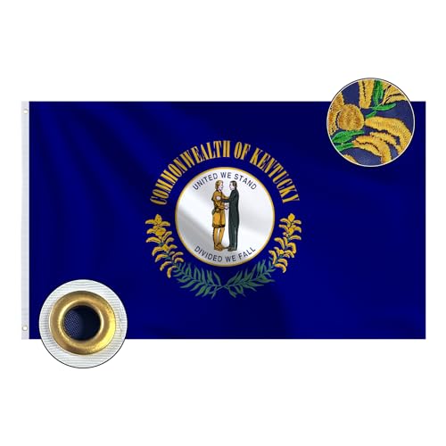Bradford Embroidered Kentucky State Flag 3x5 feet Outdoor Heavy Duty KY Flags State of Kentucky Flag with 2 Brass Grommets for Outsides Long Time Use