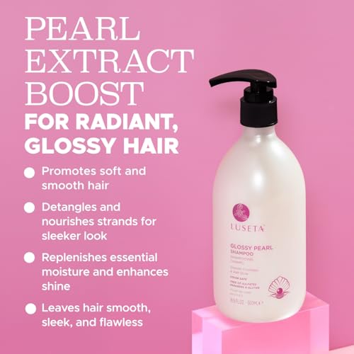 Image of LUSETA Glossy Pearl Shampoo, Shine & Smoothing Care for Dull Hair 16.9oz | Moisturizing Shampoo with Pearl Extract, Nourishes Dry Strands, Enhances Natural Luster and Restore a Silky-Looking Finish