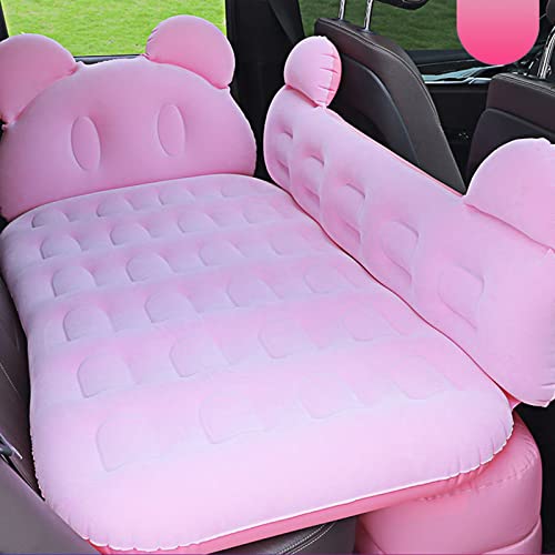 WENNEWU Colchón Aire Tesla, Asiento Trasero para Acampar, Cama Aire para Coche, Vehículo Inflable de Viaje, SUV, Flocado Suave, Portátil para Viajes de Camping con Bomba de Aire,Pink Deluxe Cover