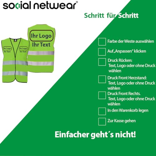 Warnweste/Sicherheitsweste in verschiedenen Farben - personalisiert | IHR Logo - IHR Text | farbig bedruckbar mit Text und/oder Logo | mit Reflex-Leuchtstreifen