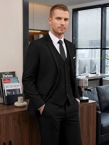 Image of WEEN CHARM Men's 3-Piece Slim Fit Suit Set-2-Button Blazer,Vest & Pants-Formal Wedding,Prom,Party & Business Tuxedo