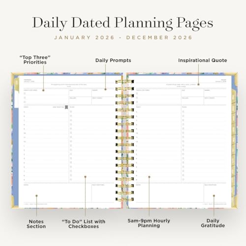 Day Designer 2026 Daily Planner – Premium Planner for Stylish Organization. Combines Monthly Calendar, Hourly Schedule, To-Do List, Gratitude, Goal Setting, Inspirational Quotes, Stickers & More. Elegant laminated Cover with Gold Accents (Lorelei Design - 2026) - Image 5