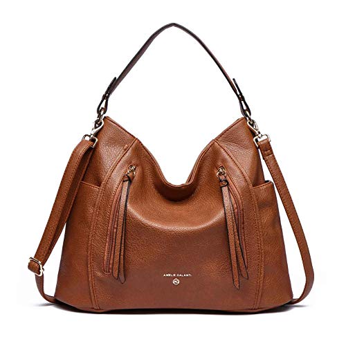 Hobo Purse for Women Leather Crossbody Shoulder Bags Large Tote Bag (BROWN)