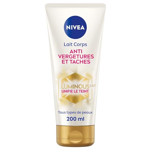 NIVEA Luminous630® Lait Corps Anti Vergetures et Taches (1 x 200 ml), soin corps anti tache hydratant 48h réducteur de vergetures, soin femme pour tous types...