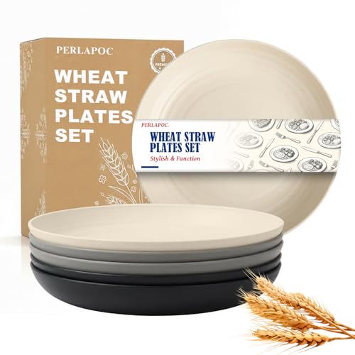 Image of 8In Wheat Straw Small Plates, 6PCS Resuable Deep Plates, GreyStone