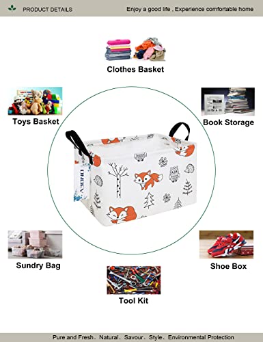 Image of Rectangular Folding Laundry Basket,waterproof Canvas Basket,gift basket,Suitable for children's room,Office,Clothes,Toys Storage（Fox）