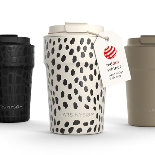 Image of LARS NYSOM Thermo Coffee Mug to go 13oz | Travel Mug 0.38 Liter with Insulation | Silicone grip base | Leak Proof Stainless Steel Tumbler for Coffee and Tea on the Go (Beige, 13oz)