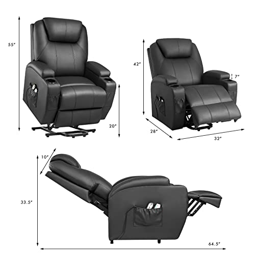 Yeshomy Power Lift Recliner Chair With Massage And Heating Functions, Pu Leather Sofa With Remote Control And Two Cup Holders, Suitable For Living Room, Black #TOP1