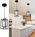 Black Square Crystal Pendant Light for Kitchen Island,1 Pack Water Ripple Glass Chandelier Lights Fixture, Modern Adjustable Elegant Pendant Light Fixtures for Dining Room,Hallway,Foyer and Entry