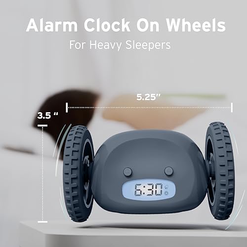Image of CLOCKY Alarm Clock on Wheels - Loud Rolling Alarm Clock for Heavy Sleepers | Runaway Clock that Jumps & Runs to Wake You Up | Funny Unique Gift for Adults, Teens & Kids Bedrooms (Slate)