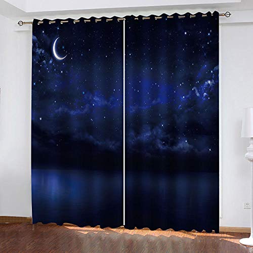 YTSDBB Rideaux Noir ​Occultant Paysage de Ciel étoilé Bleu L 150 x H 166 cm 3D Impression Isolant ​Thermique Isolant ​phonique 90% Rideaux Occultant à Oeillets Douceur ​Rideau Chambre Garçon Fille Cover