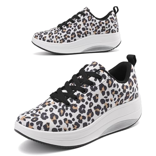 Image of RUIDENG Platform Sneakers for Women Walking All Day | Slip Resistant Work Shoes for Women Comfortable | 2 Inch Thick Wedge Rocker Bottom
