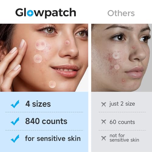 Glowpatch Acne Pimple Patch(840 Counts 4 Sizes), Zit Stickers for Face, Hydrocolloid Spot Stickers, Clear Acne Dots for Covering Zits, Blemishes, and Breakouts — view 6