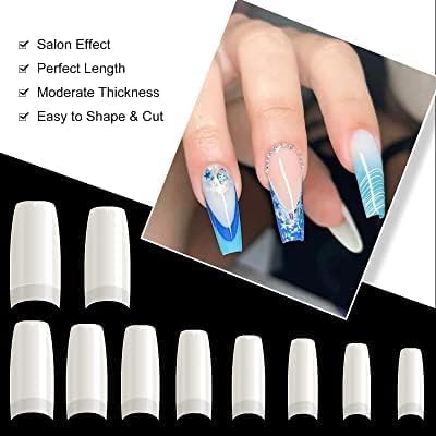 BOLT BEE 9N Box False Nail Tips 500pcs | Full & Half Cover Acrylic Fake Nails with Storage Case | Square Shape Nail Extensions for DIY Nail Art & Salon Use, Natural Finish French Style Tips 4