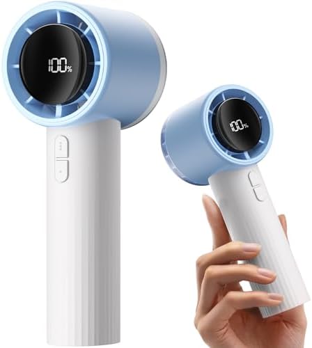 SWEETFULL Portable Handheld Fan Rechargeable - 6 Gear High Speed Powerful Mini Turbo Fan with Flashlight, Digital Display, Personal Fans Blow Cold Air for Travel Essentials, Gift for Women Men (Blue)