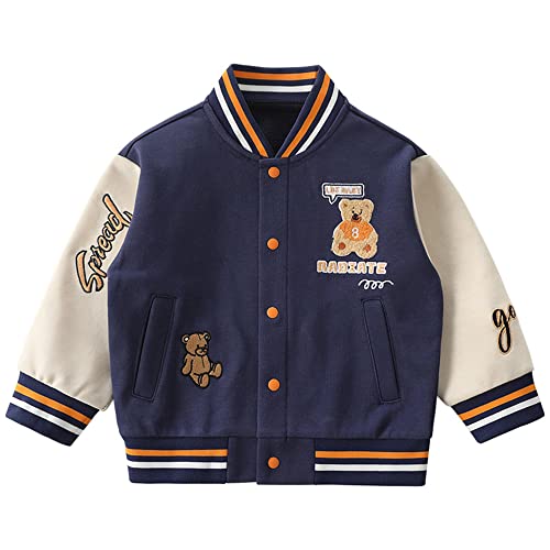 Image of Little Boys Long Sleeve Baseball Jacket Coat Toddler Active Button Zip Up Coat Bomber Jackets outerwear