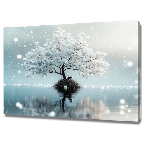 Arbre de vie sur toile blanche pour grand tableau de salon cosy 70x100