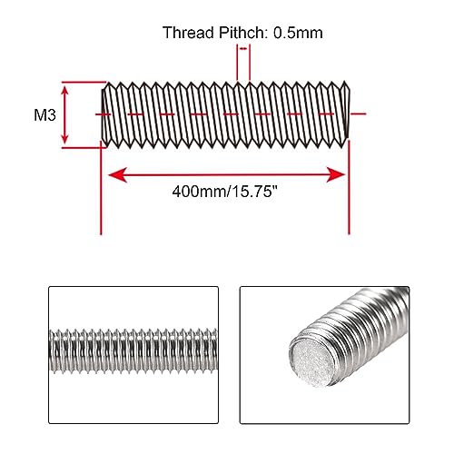 HiPicco M3 x 400mm Fully Threaded Rod & Studs, 304 Stainless Steel Right Hand Threads Rods - Image 2