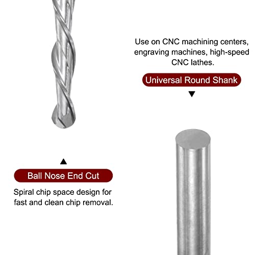 Image of HARFINGTON Ball Nose End Mill 6mm Diameter 52mm Cutting Length 6mm Shank High Speed Steel 2 Flutes Spiral Upcut CNC Router Bits