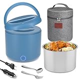 100W Elektrische Lunchbox Erwachsene, 1.2 L Thermo Lunch box mit Besteck und Isolierter Lunchbeutel, 3-in-1 12/24/230V, Auslaufsicherer, 304 Edelstahl, Beheizte Brotdose für Auto, LKW, Büro, Blu