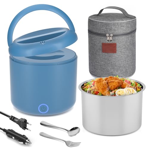 Boîte à déjeuner électrique pour adulte - 1,2 l - Avec couverts et sac à déjeuner isotherme - 3 en 1 - 12/24/230 V - Anti-fuite - En acier inoxydable 304...
