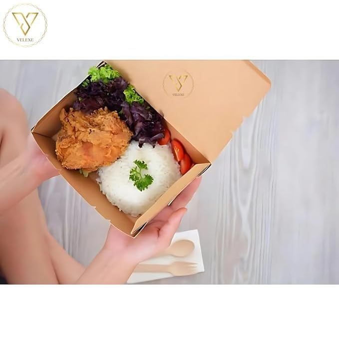 Image of Brown Kraft Paper Food Box | 17x15x4.5 CM | 750ml | Pack of 25 | Takeaway Containers | Biodegradable & Disposable Food Containers for Meal, Party Catering, Takeout, and Delivery