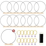 12 Pack Floral Hoop with Stand and LED Fairy Lights 10 inch Metal Rings for DIY Centerpiece Table Decorations Crafts Macrame Rings Hoop Wreath Dream Catcher Rings Wedding Christmas Wreaths, Black