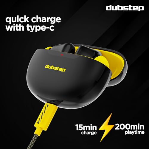 Image of Dubstep Buzz X5 in-Ear Wireless Earbuds with Upto 50 hrs Playtime, 13mm Dynamic Drivers, X-Bass Technology, ENC, Clear Calls TWS Earbuds, Bluetooth V5.3 Earphones, Type-C Fast Charging (Black /Yellow)