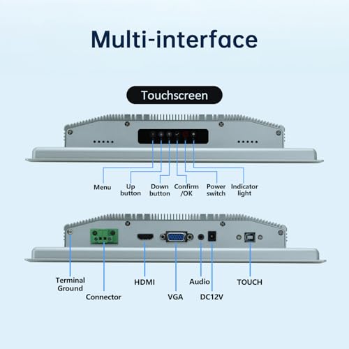 Image of 12.1-Inch Industrial Touch Screen Monitor, Ratio 4:3 Embedded PCAP Touchscreen Monitors | 10-Point Touch | No Drive, Plug and Play | IP65 Front | HD-MI VGA USB Port