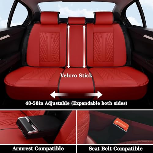 Image of Coverado Car Seat Covers Full Set, 5 Seats Front Seat Cover and Back Seat Covers for Cars, Automotive Seat Covers Nappa Leather Waterproof Seat Covers, Car Seat Protectors Universal for Cars Red