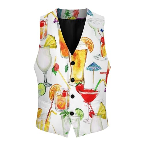 Watercolor Cocktails Men's Suit Vest Slim Fit V-Ncek Waistcoat Business Casual Vest4