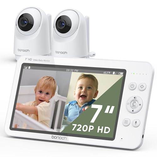 Image of bonoch MegaView Baby Monitor with 2 Cameras, 7" 720P HD Split Screen Baby Monitor No WiFi, Video Baby Monitor with Camera and Audio, 6000mAh, VOX Mode, 2 Way Audio, Remote PTZ, Auto Night Vision