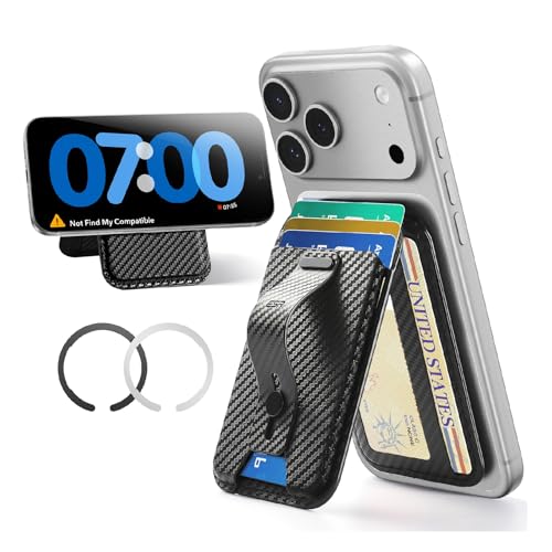 ESR for MagSafe Wallet Stand w Grip, RFID Blocking w MagSafe Ring, 5 Card Holder for Phone Case, Magnetic Wallet for iPhone 17/16/15/14/13/12(Not for Mini), Selected Samsung, Black Carbon Fiber