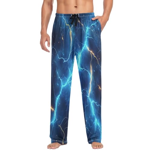 Electric Lightning Blue Pajama Pants Flash Thunderbolts Men's Pajama Bottoms Lounge Sleepwear PJs Sleep Pants M3