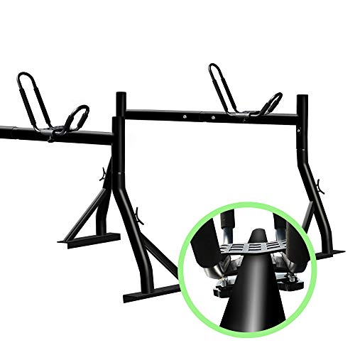 800lbs Capacity Heavy Duty Extendable Universal Pickup Truck Rack Ladder Rack with 2 Sets Kayak J Racks Two-bar Set Matte Black One Pair