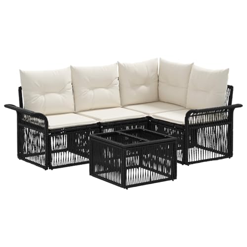 Ensemble de canapé de jardin en polyrotin noir avec mobilier lounge modulable 5 pcs - 2