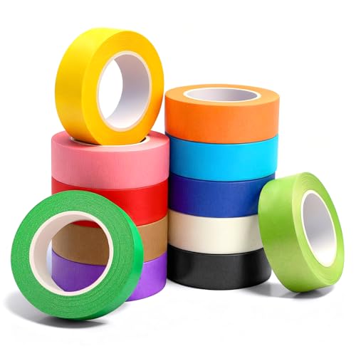 Image of 12PCS Colored Masking Tape, Colored Tape for Kids Art Supplies, DIY Craft Tape, Colored Painters Tape for Labeling, Classroom, Decorative, Rainbow Color Tape Rolls 1In x 13Yards(2.5cm x 12m)
