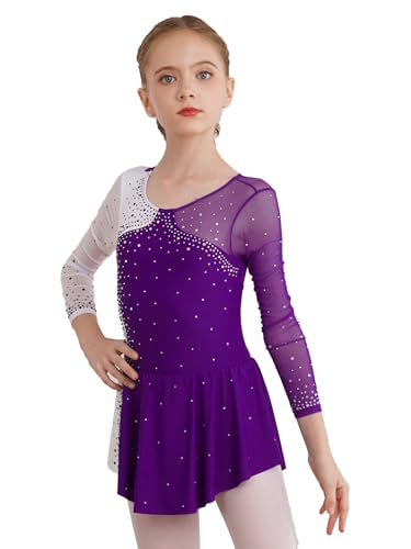 Shinsto Kids Girls Figure Skating Dress Long Sleeves Ballet Dance Skirted Leotards Gymnastics Outfits Purple 12 Years thumb #2
